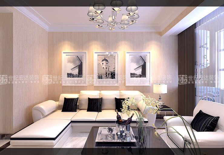 餐厅背景墙做成镜面让整个空间更加的流畅，整个餐桌都采用黄白色条，即有拉伸空间的作用又丰富了空间。